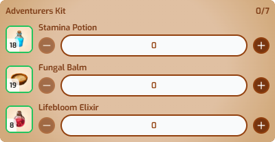 Adventurers Kit preparation screen