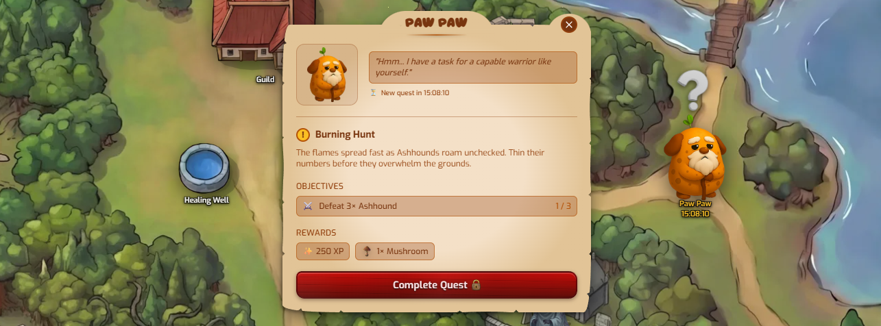 Quest giver dialog in Pawtato Land